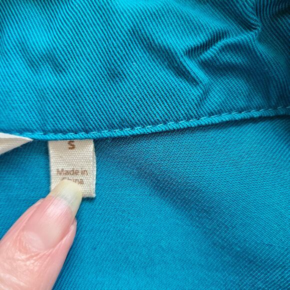 Soft Surroundings Teal Ruffle Collar Button Front Tunic Top Button Back Detail S - Picture 10 of 11